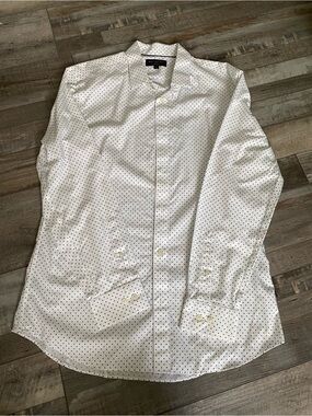Banana Republic Non-Iron Slim Fit White Dress Shirt with Black Micro-Dots